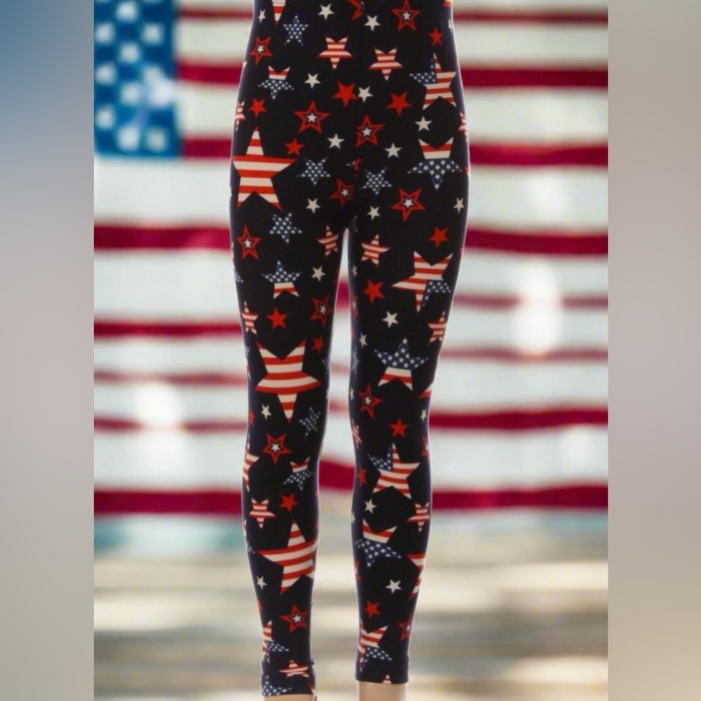 S NEW Girls American Flag Star Leggings USA 4th of July Red White Blue Leggings